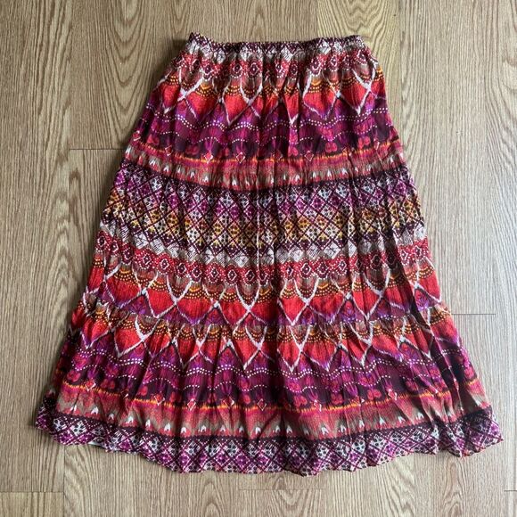 Laura Scott Red Pink Pleated Maxi Skirt - Picture 1 of 7